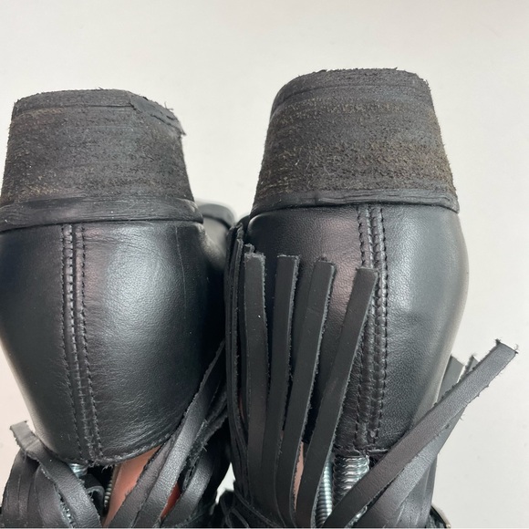 Harley Davidson Boots Amory Heeled Leather Ankle Fringe Buckle Braided Black - Picture 9 of 16